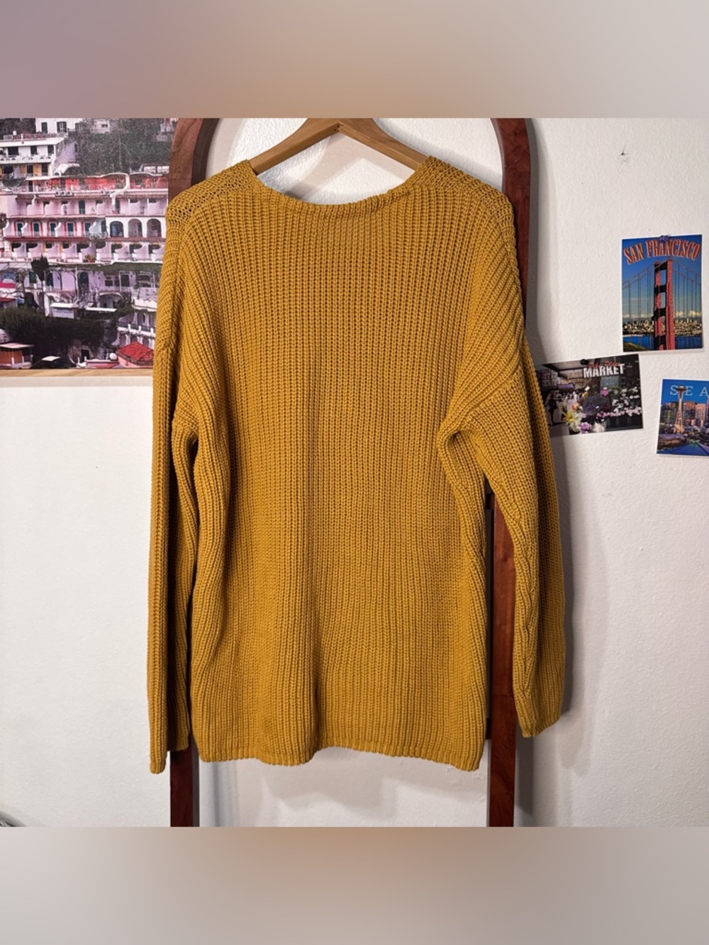 Jenni Kayne Cotton Cabin Knit Pullover Sweater Oversized Mustard Yellow - Picture 6 of 6
